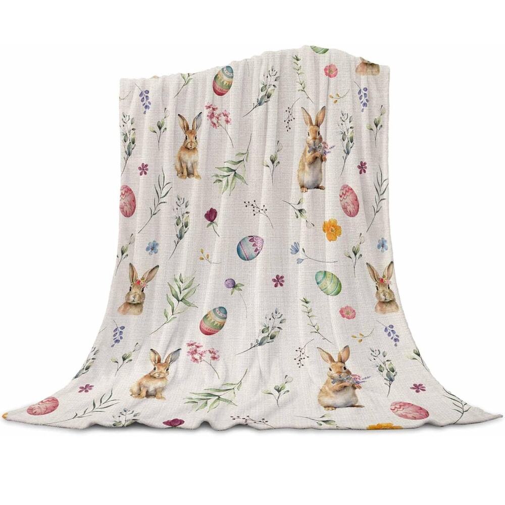 Easter Bunny Watercolor Flannel Throw Blanket 40" x 50" – Soft & Lightweight NWT